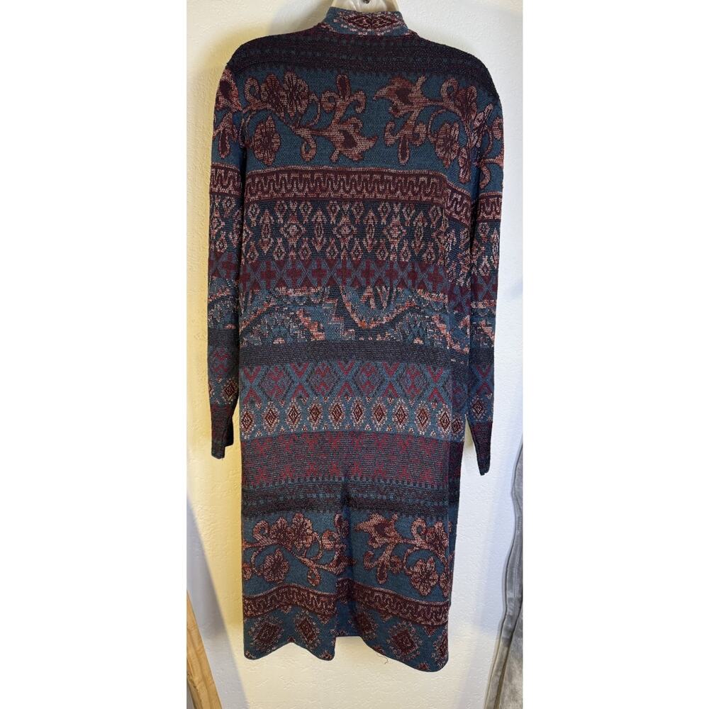Chicos Duster Cardigan Sz 3 Multi Color Aztec Metallic Open Front Sweater jacket - Picture 8 of 9
